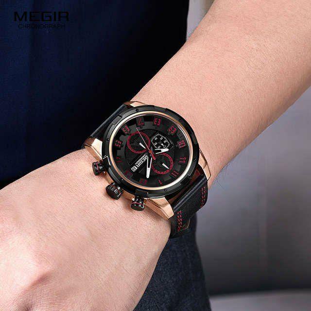 Megir - Montre de Lux Originales Pour Les Hommes - Bracelet en Cuir - DiaCrea