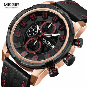 Megir - Montre de Lux Originales Pour Les Hommes - Bracelet en Cuir - DiaCrea