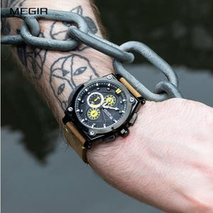 Megir - Montre Sportive Originale Pour les Hommes - Bracelet En Cuir - DiaCrea