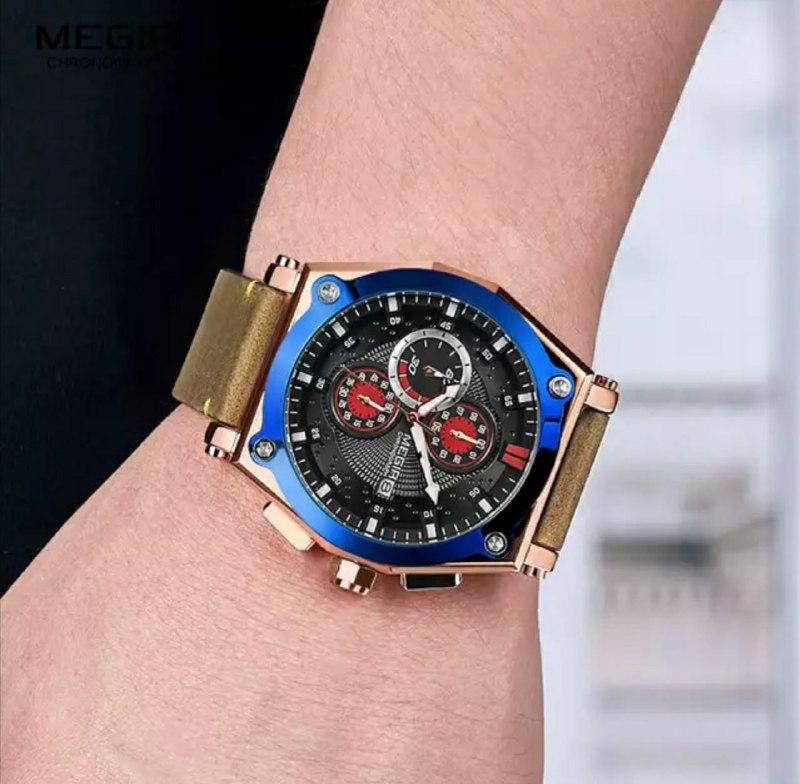 Megir - Montre Sportive Originale Pour les Hommes - Bracelet En Cuir - DiaCrea