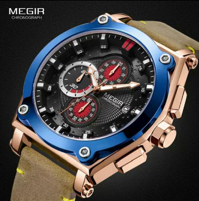 Megir - Montre Sportive Originale Pour les Hommes - Bracelet En Cuir - DiaCrea