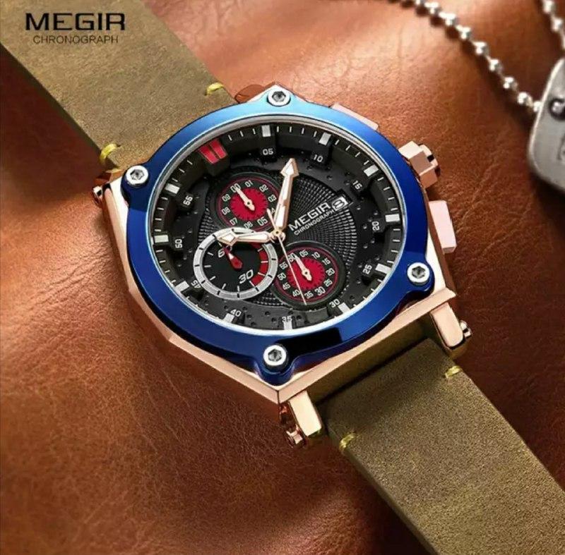 Megir - Montre Sportive Originale Pour les Hommes - Bracelet En Cuir - DiaCrea