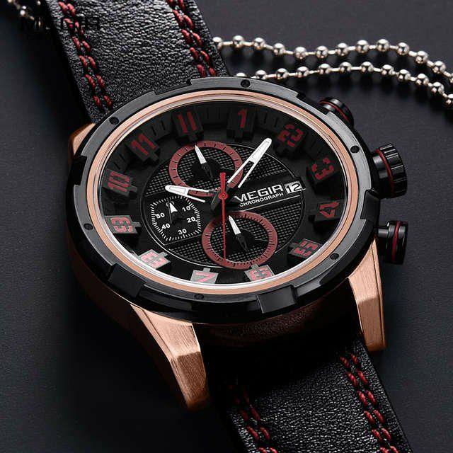 Megir - Montre de Lux Originales Pour Les Hommes - Bracelet en Cuir - DiaCrea