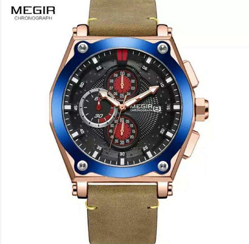 Megir - Montre Sportive Originale Pour les Hommes - Bracelet En Cuir - DiaCrea