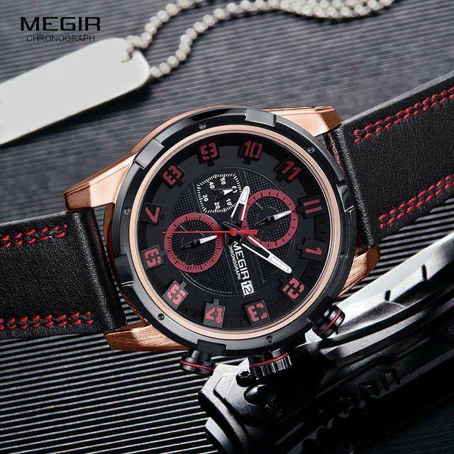 Megir - Montre de Lux Originales Pour Les Hommes - Bracelet en Cuir - DiaCrea