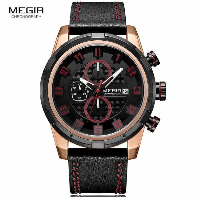 Megir - Montre de Lux Originales Pour Les Hommes - Bracelet en Cuir - DiaCrea