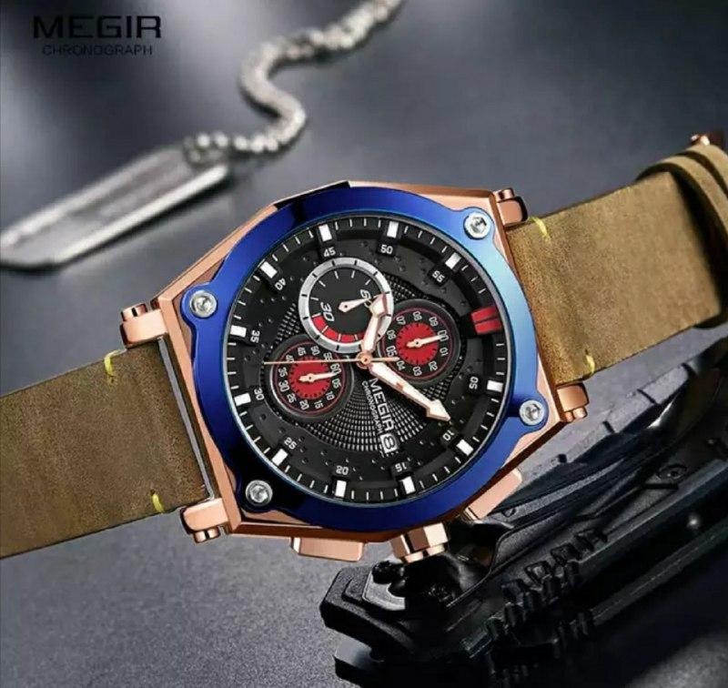 Megir - Montre Sportive Originale Pour les Hommes - Bracelet En Cuir - DiaCrea